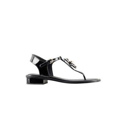 CHANEL SANDALS PATENT CALFSKIN & METAL BLACK G39165 X56607 K4426